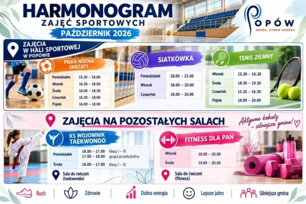 Harmonogram zajęć sportowych w Popowie – październik 2026