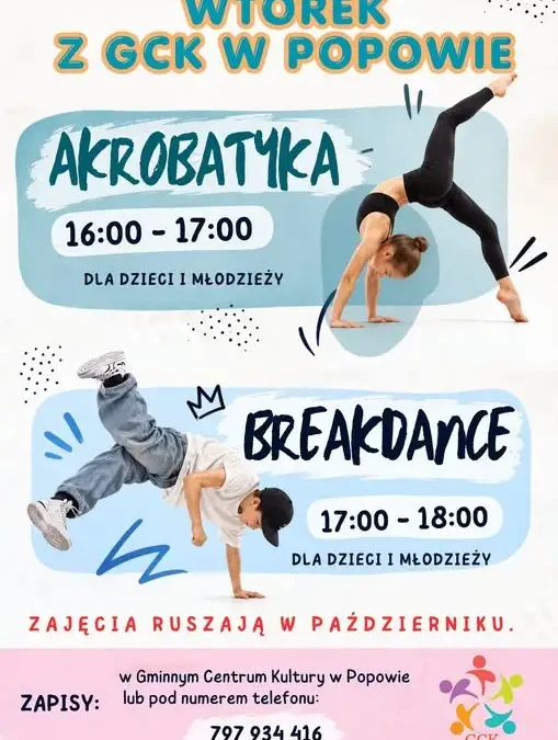 GCK Popów: zapisy na akrobatykę i breakdance dla dzieci i młodzieży
