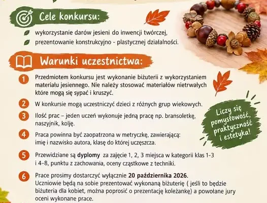 Konkurs „Coś z niczego” w SP3 Kłobuck – biżuteria z jesiennych darów natury