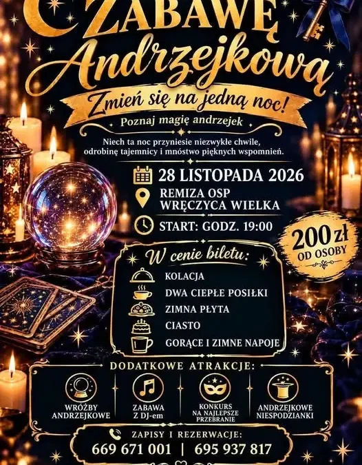 Zabawa andrzejkowa w OSP Wręczyca Wielka – wróżby, DJ i konkurs na przebranie