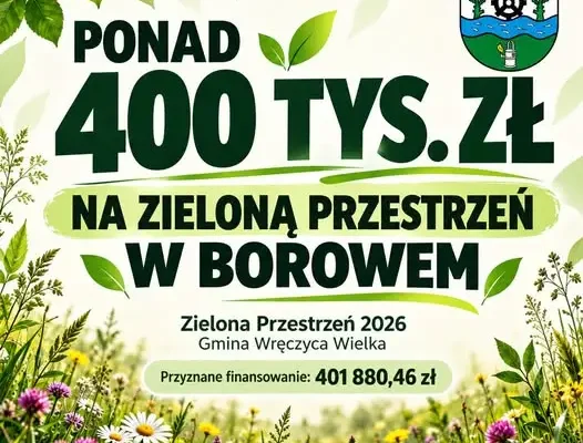 Gmina Wręczyca Wielka laureatem konkursu „Zielona Przestrzeń 2026” – ponad 400 tys. zł na teren zieleni w Borowem