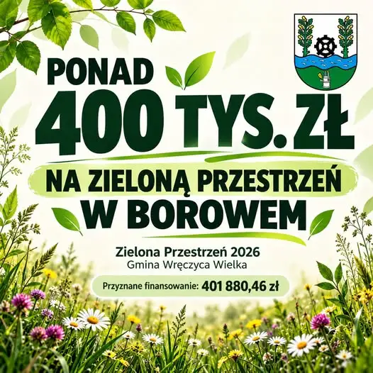 Gmina Wręczyca Wielka laureatem konkursu „Zielona Przestrzeń 2026” – ponad 400 tys. zł na teren zieleni w Borowem