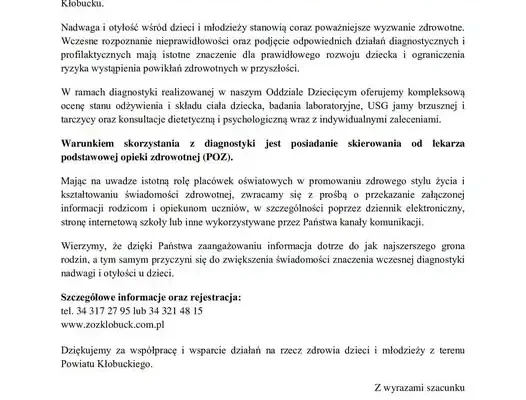 Kłobuck: bezpłatna diagnostyka nadwagi i otyłości u dzieci w szpitalu rejonowym