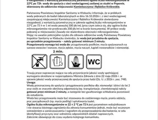 Woda w Kamieńszczyźnie i Rębielicach Królewskich wymaga gotowania – komunikat Sanepidu