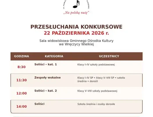 III Powiatowy Festiwal „Na Polską Nutę” – przesłuchania już 22 października we Wręczycy Wielkiej