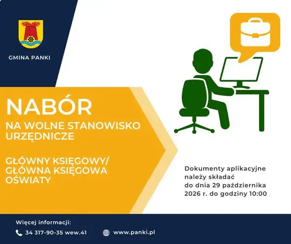 Urząd Gminy Panki szuka głównego księgowego – nabór trwa do 29 października