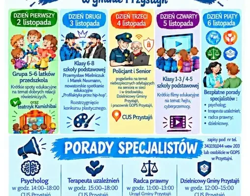 Tydzień Przeciwdziałania Przemocy w gminie Przystajń – bezpłatne porady i warsztaty