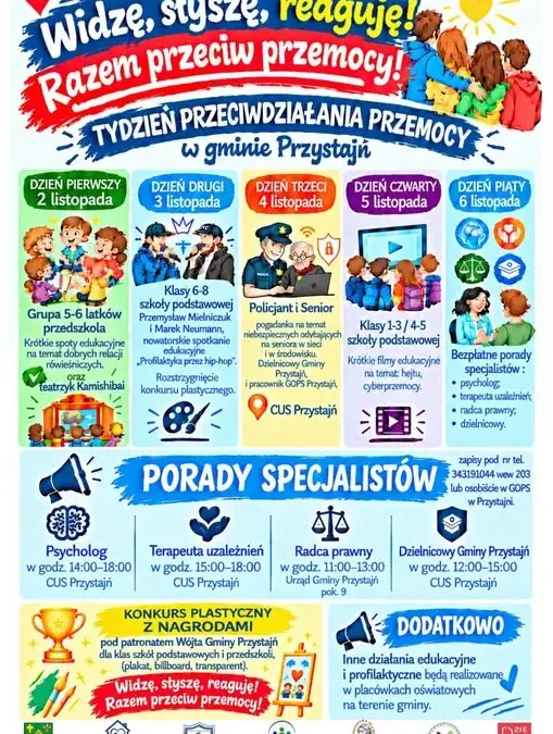 Tydzień Przeciwdziałania Przemocy w gminie Przystajń – bezpłatne porady i warsztaty
