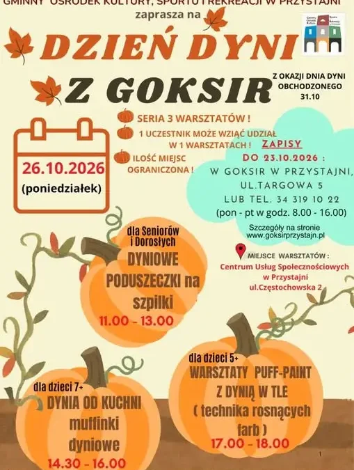 Dzień Dyni w Przystajni – jutro warsztaty dla seniorów, dzieci i maluszków