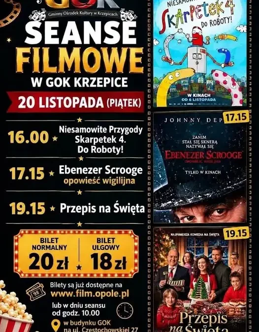 Krzepice: seanse filmowe w GOK już 20 listopada